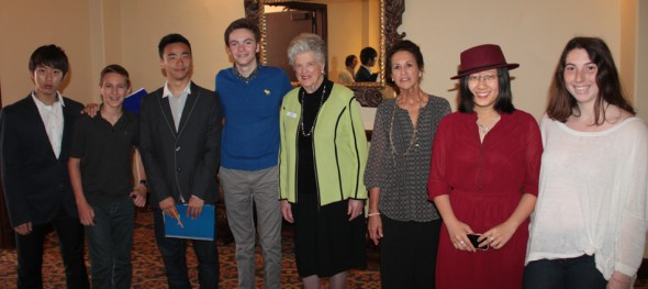 Anacapa School students and Channel City Club members were in attendance for Dr. Sohn’s presentation on Monday.  From left: Jae Heun Roe, Jack Rousso, Allen Zhang, Rufus O’Dea, Judith Hill, Carmel Hammerle, Pica Zhuang, Shayna Smith
