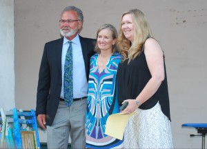 Headmaster Gordon Sichi stands with Spirit of Anacapa Award winndes Julie Proctor and Julia Alcerro.